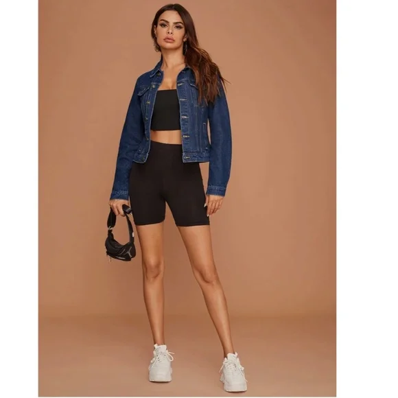 Dark Wash Blue Denim Jean Jacket Classic Button Up / Down Front Pockets - Picture 4 of 9